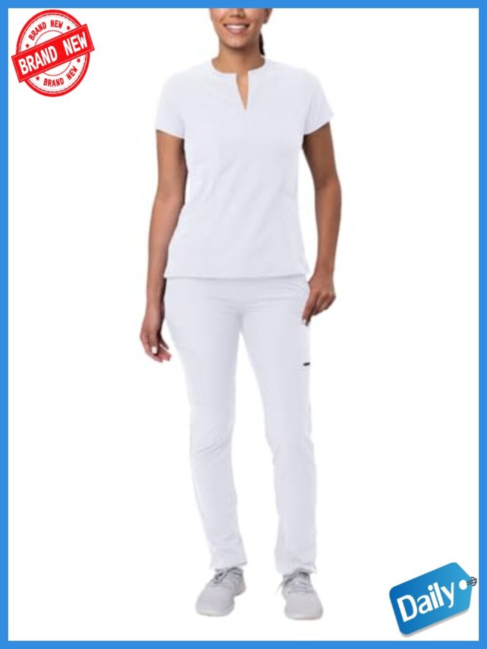 Women's Scrub Set Notched V-Neck Top & Skinny Cargo Pants 4-Way Stretch